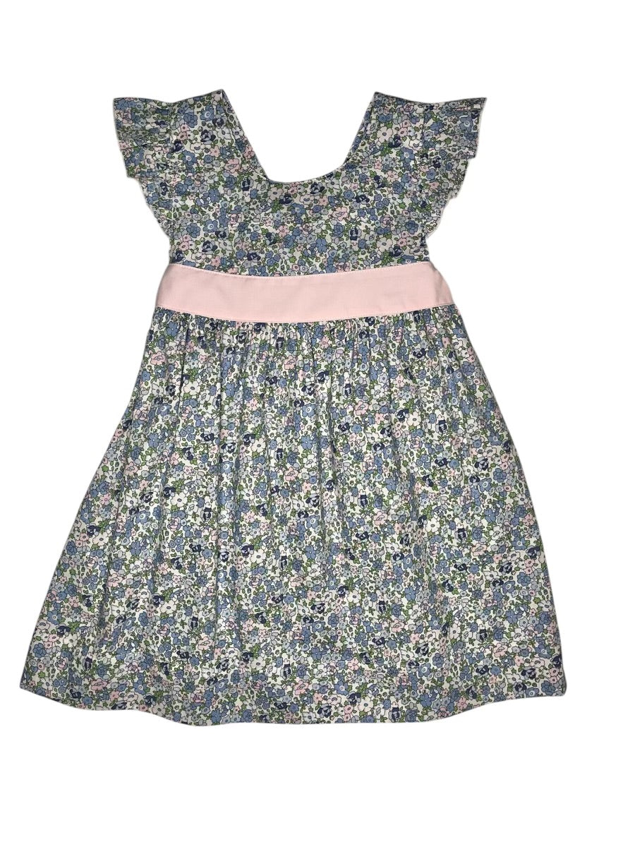 Blue/Pink Floral Print Bow Back Dress