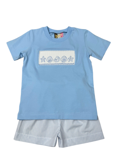 Banana Split Seashell Smocked Boy's Short Set