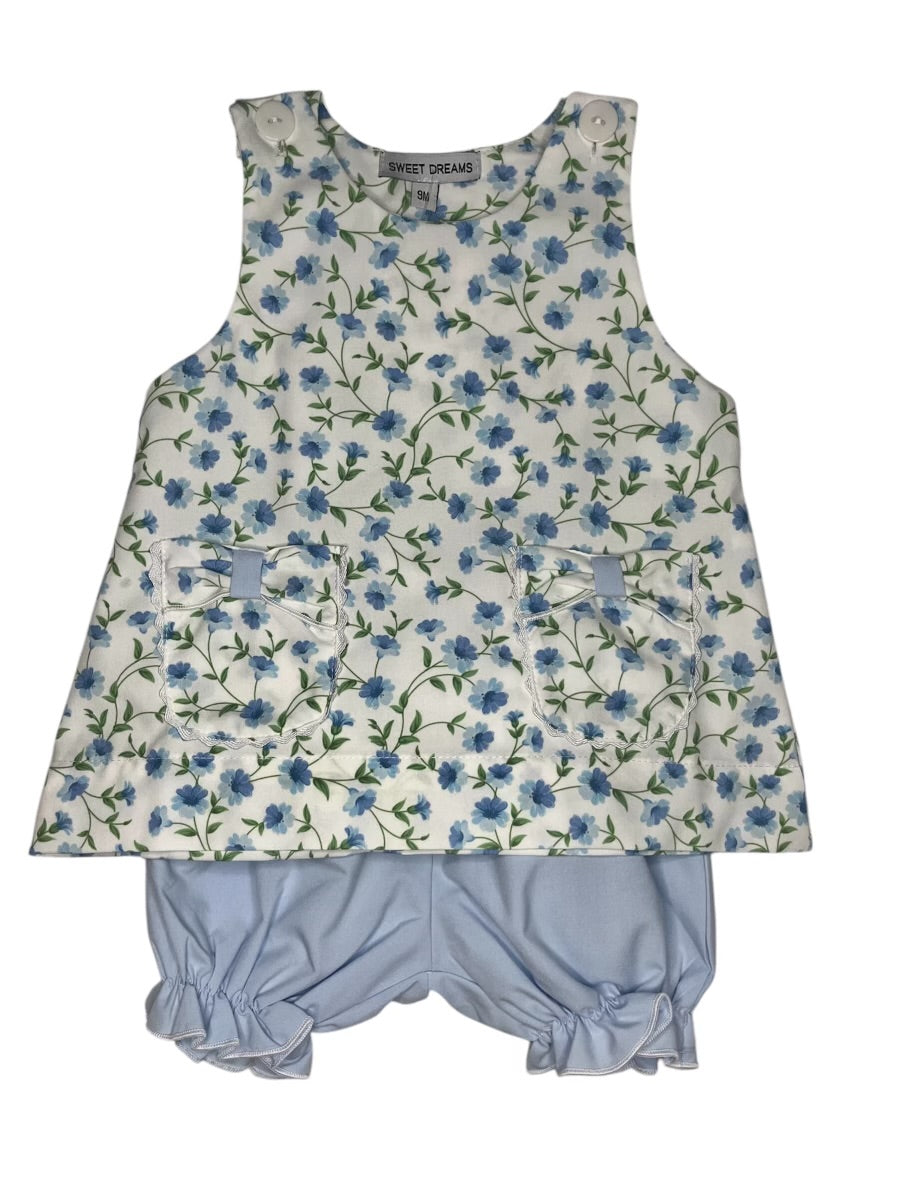 Glory Blue Floral Print Bloomer Set