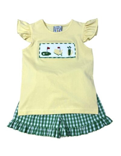 Three Sisters Golf Smocked Girl's Short Set