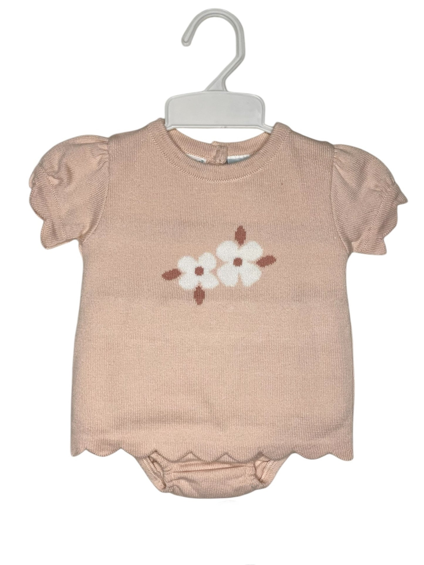 Girls Flower Knit Set Pink w/Ivory