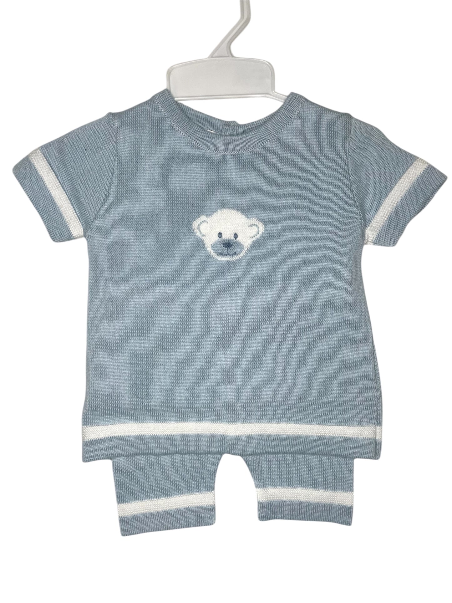 Boys Knit Teddy Bear Set - blue w/white
