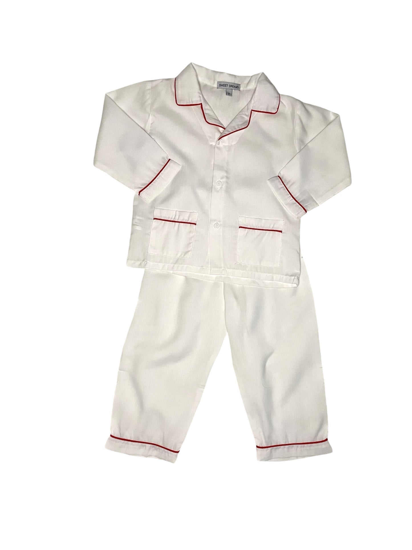 Boys White Pajamas w/red Trim