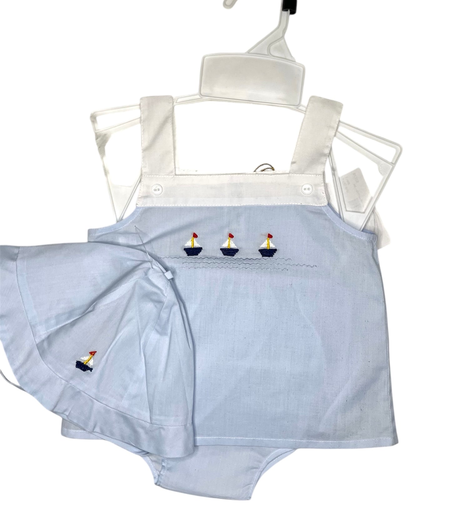 Boys Sunsuit & hat w/sailboats