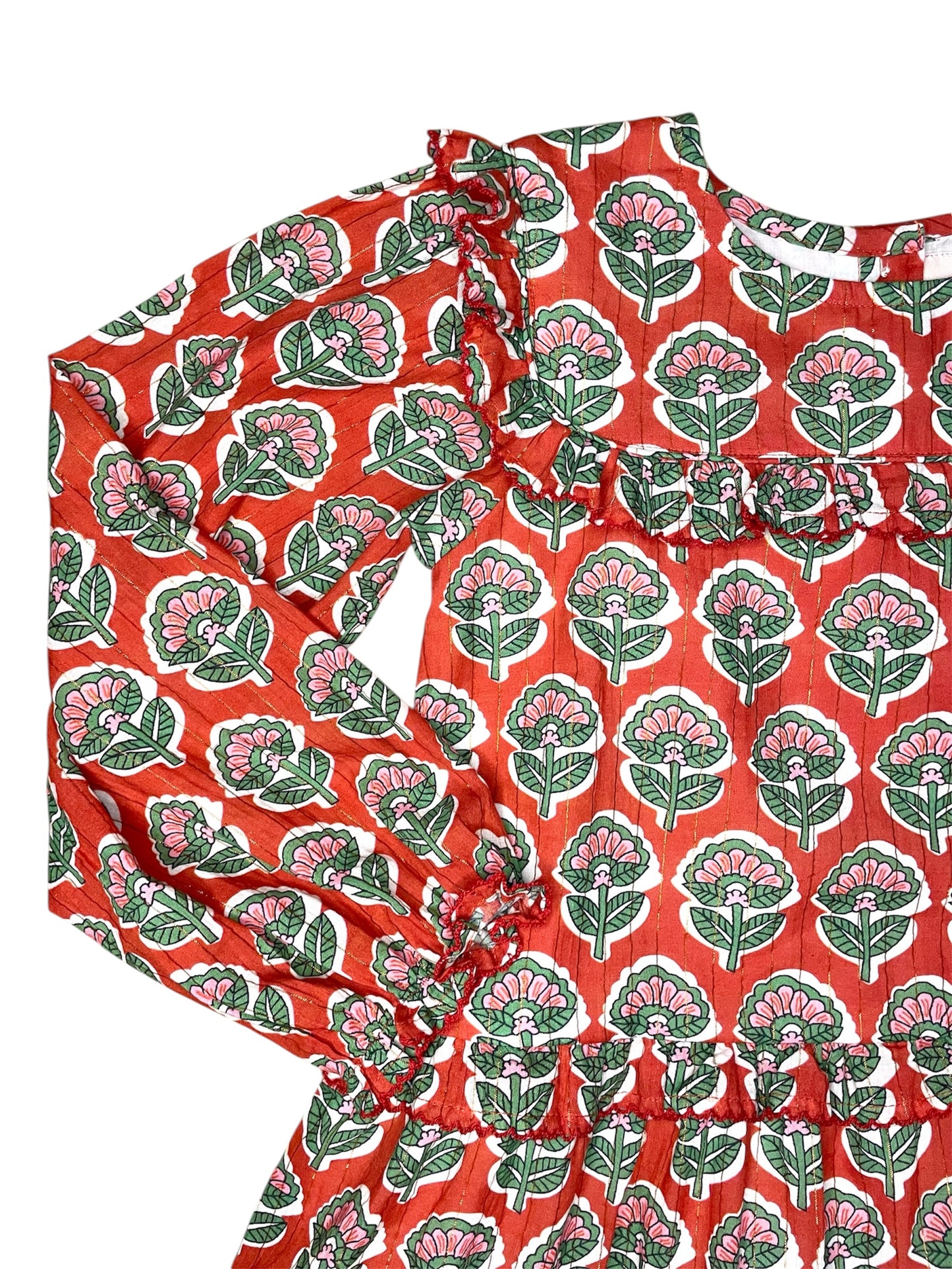 Smockingbird Christmas Floral with Gold Lurex Dress