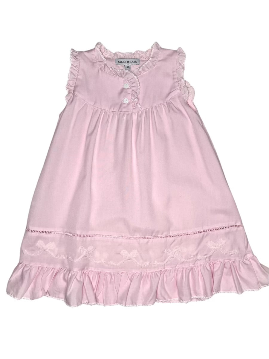 Shadow Stitch Embroidered Bow Pink Gown