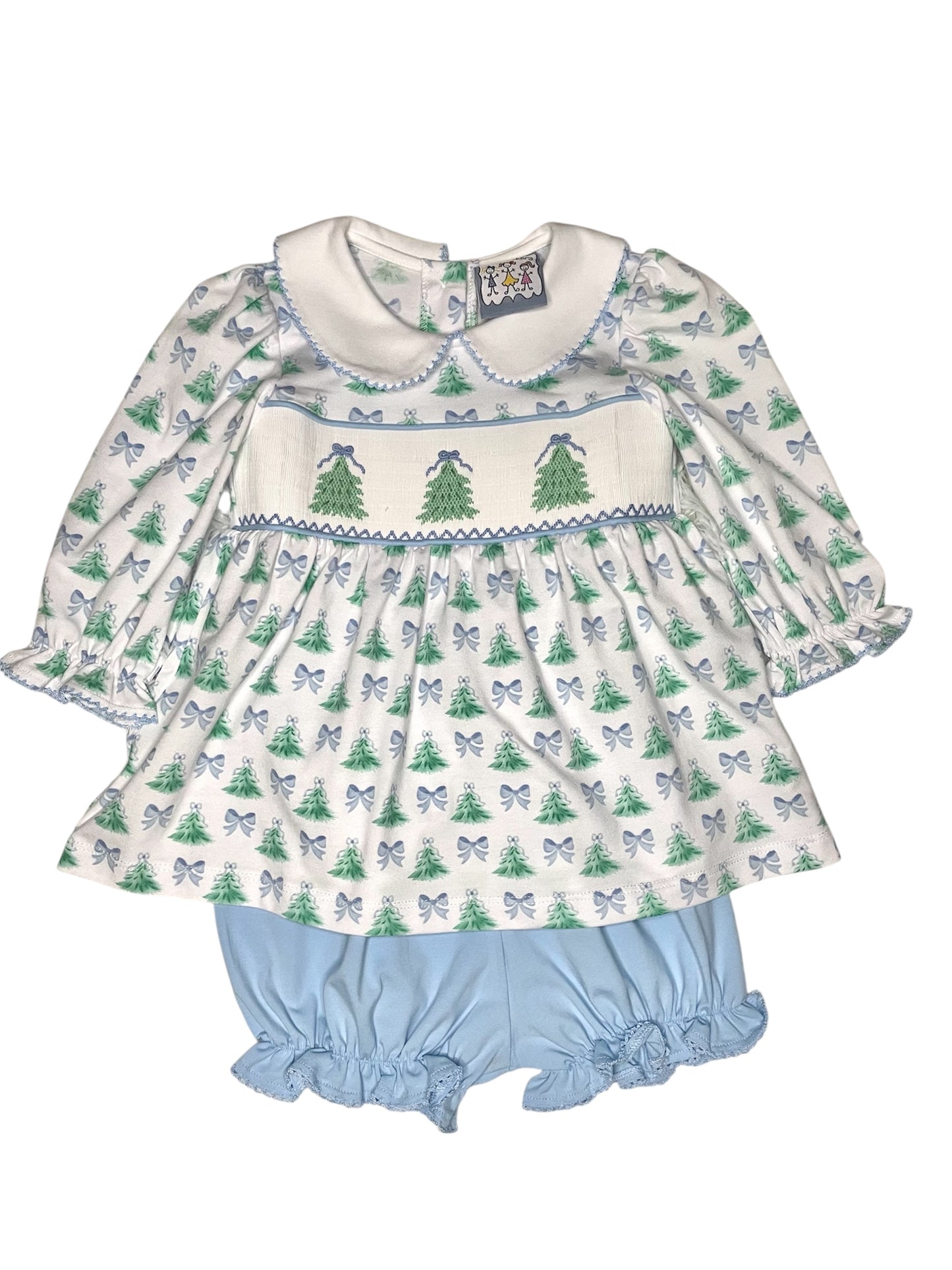 Three Sisters- Christmas Tree Smocked Bloomer Set