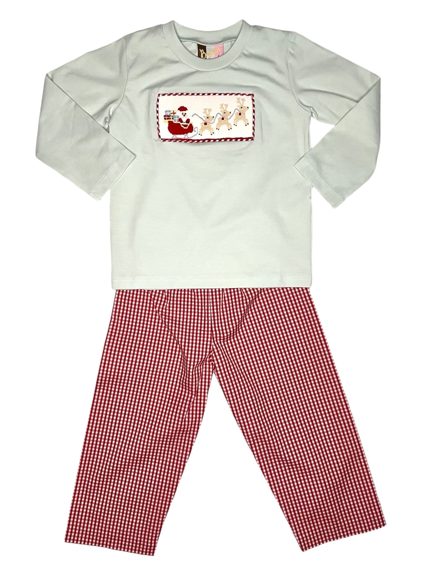Santa's Sleigh Smocked Boys Pants Set