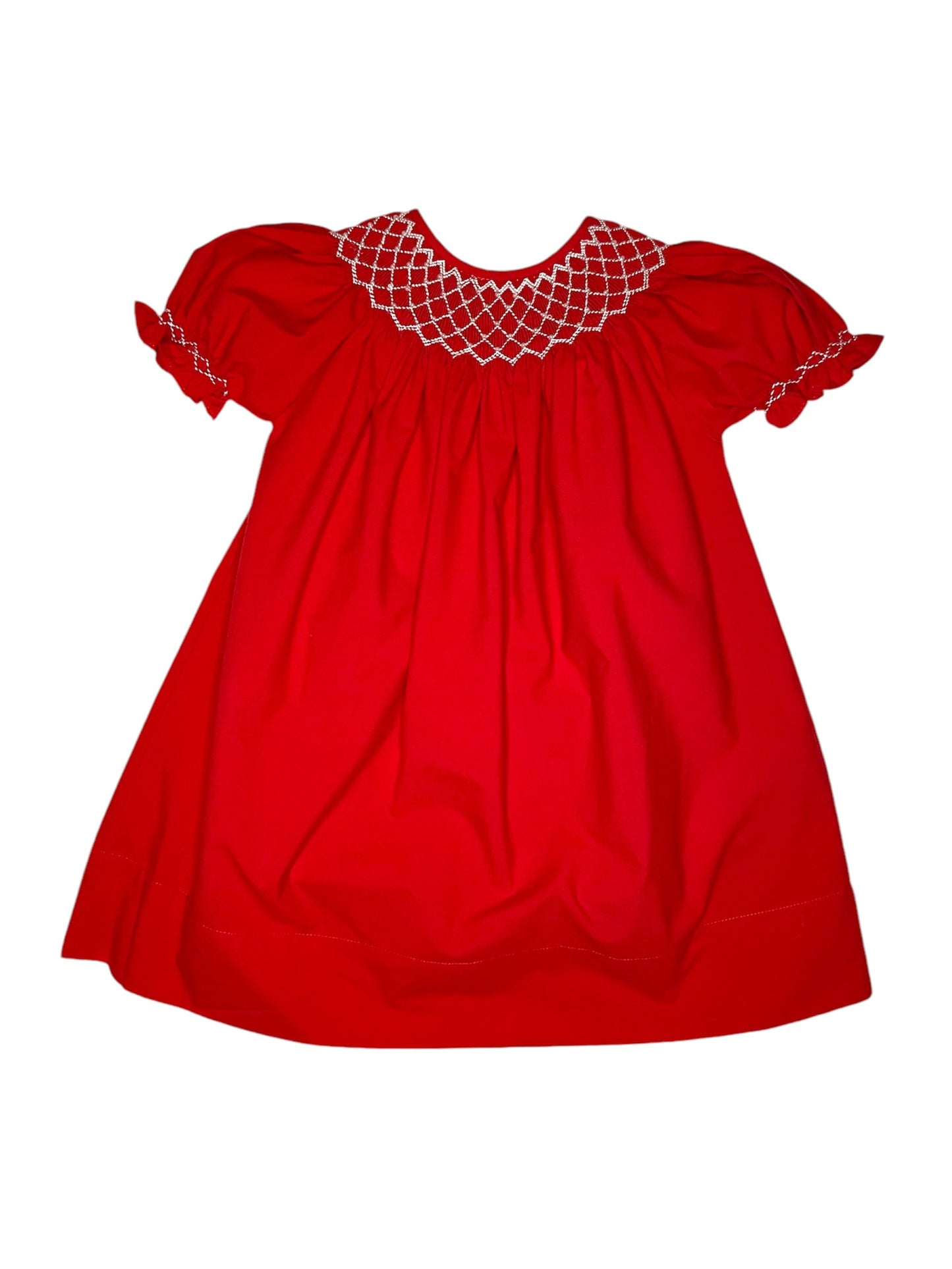 Catherine Smocked Red Dress W/White Pearls