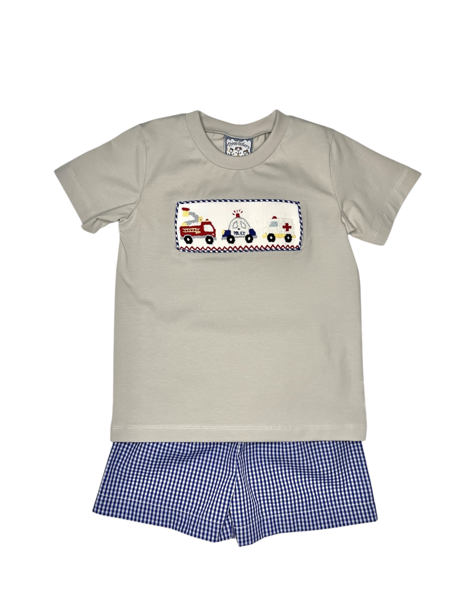 Emergency Vehicle Smocked Short Set
