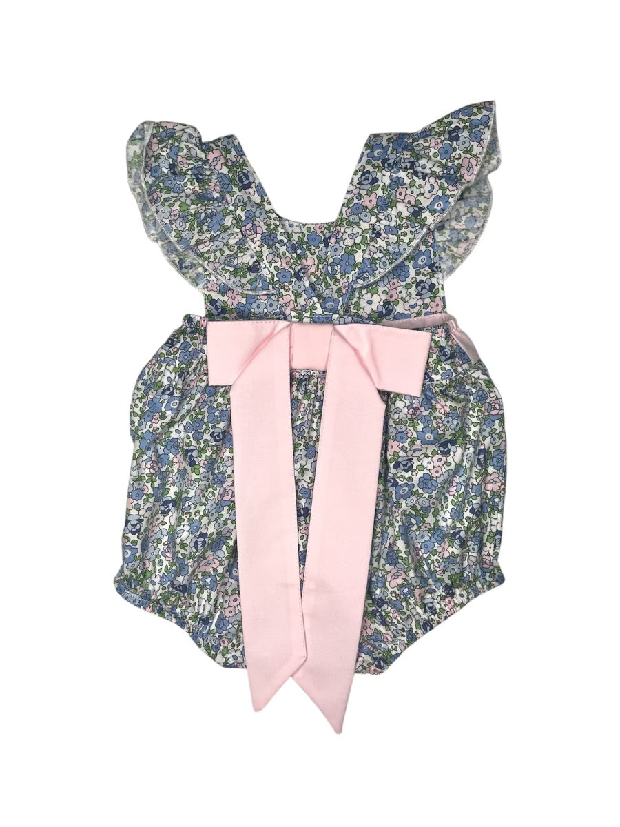 Blue/Pink Floral Print Bow Back Bubble