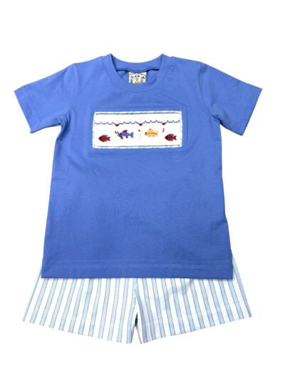 Three Sisters Hooked On Fishing Smocked Short Set