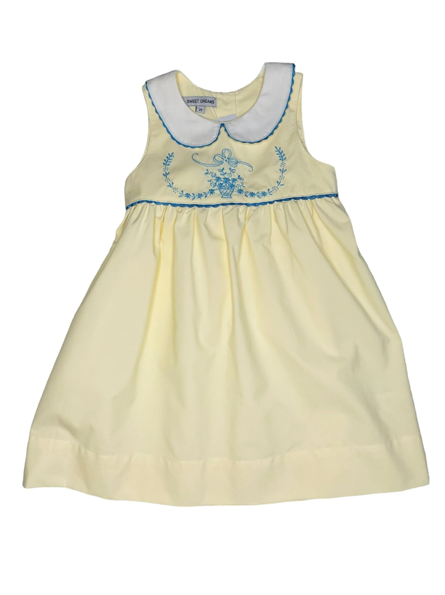 Embroidered Blue Floral Vase Yellow Dress