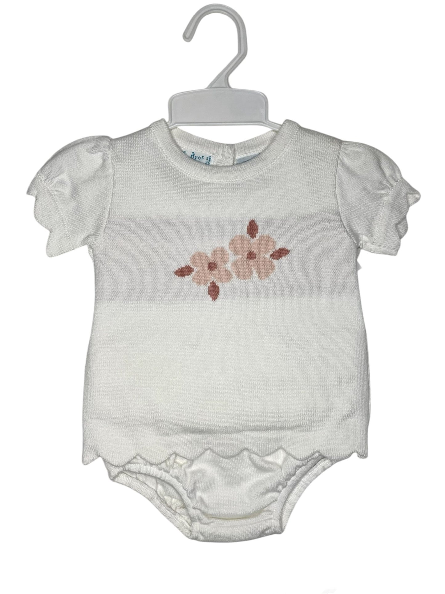 Girls Flower Knit Set Ivory w/pink