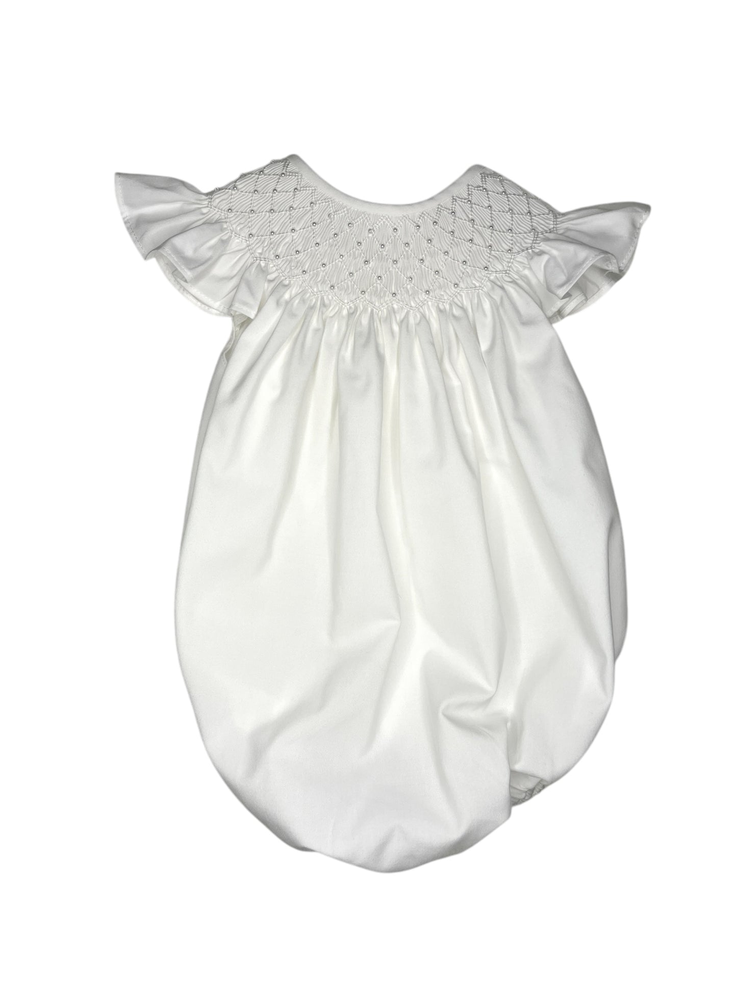 Catherine Pearl White Smocked Bubble