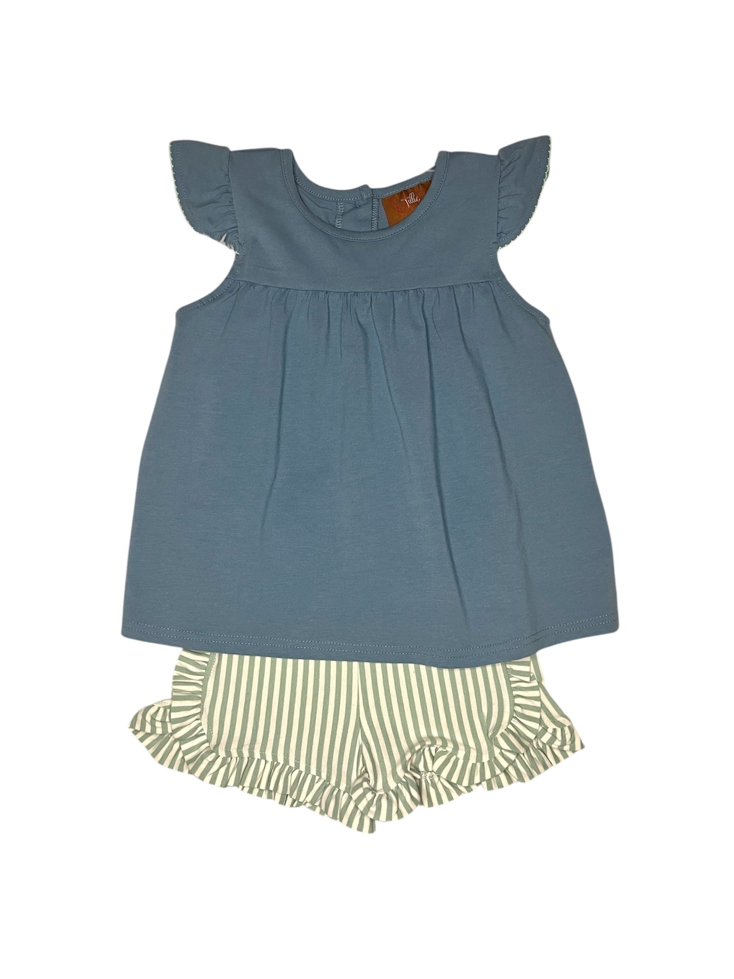 Finley Girls Short Set - Blue & Sage