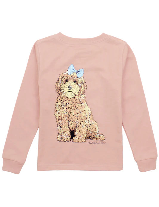 Properly Tied Girl's Goldendoodle Peach L/S Tee