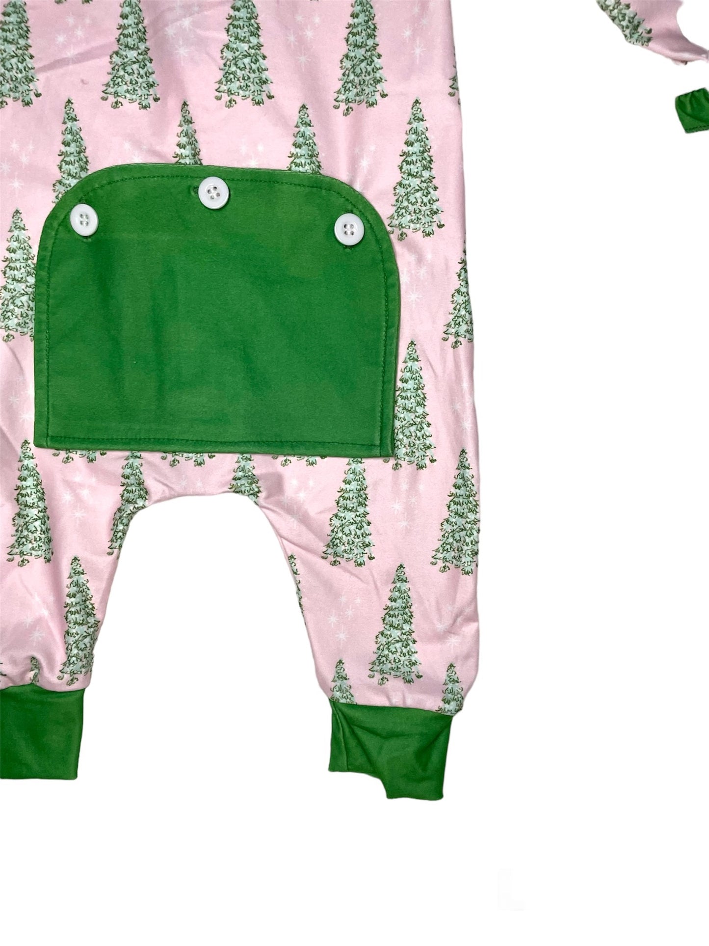 Girls Pink Christmas Tree Butt flap pajamas - 1 piece
