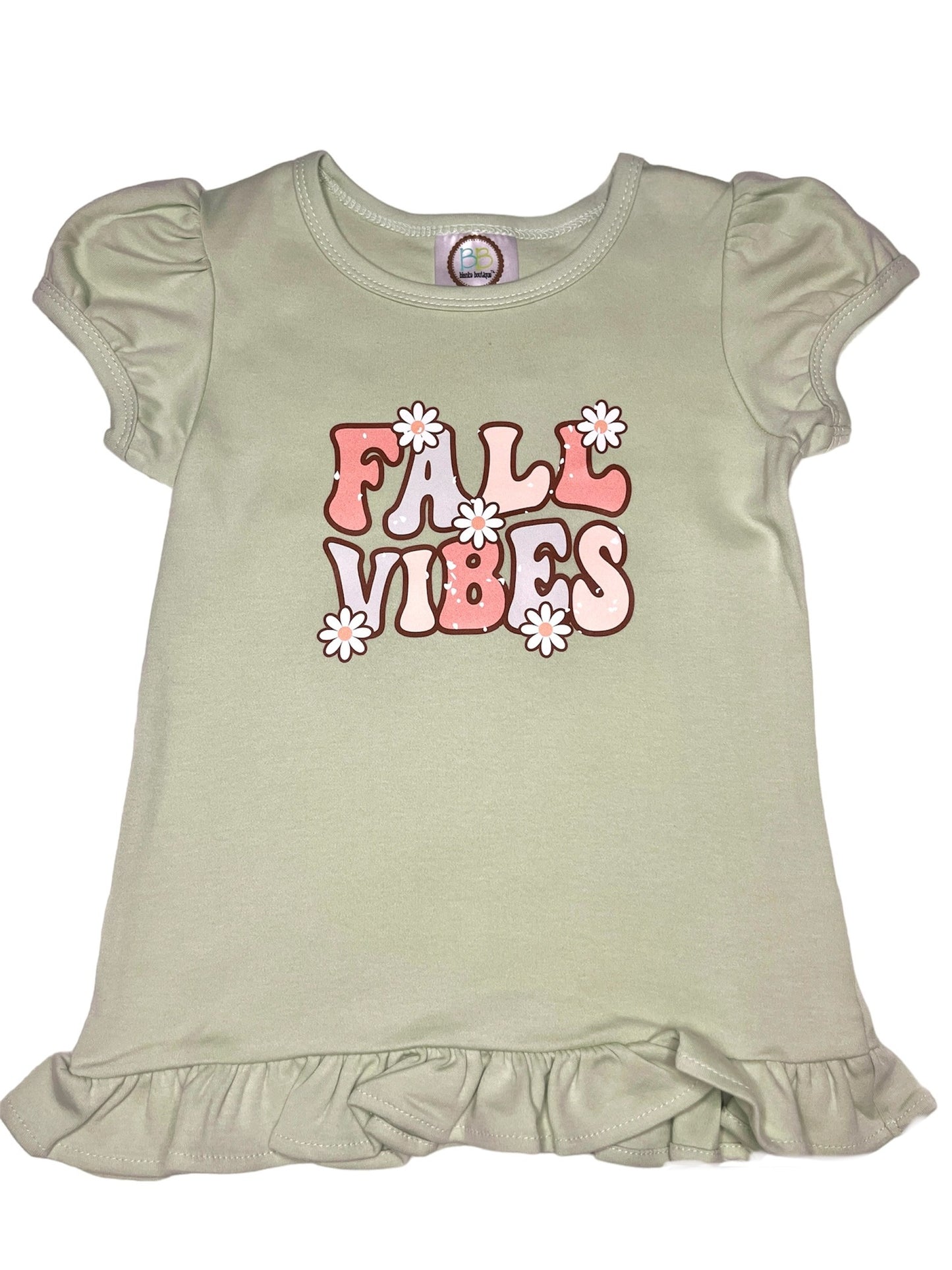Fall Vibes Girls Green Ruffle T-Shirt