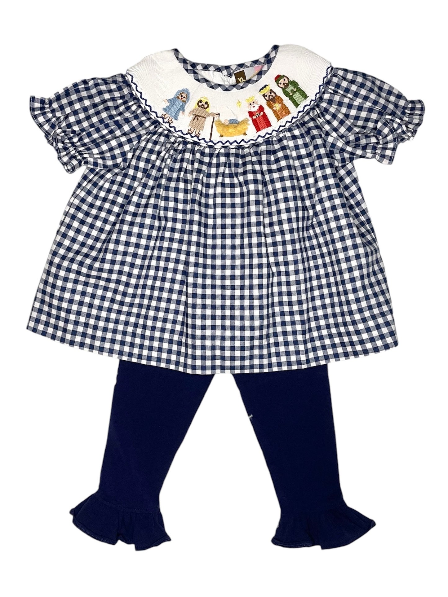 Nativity Smocked Ruffle Pant Set