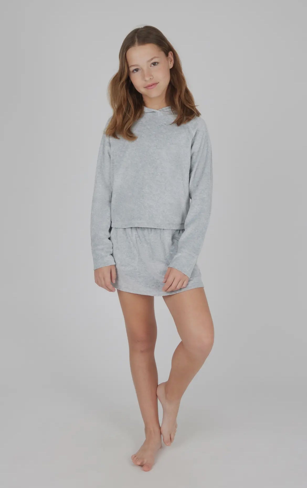 Girls Heather Velour Hoodie and Skort Set
