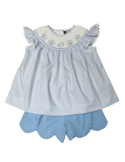 Banana Split Seashell Smocked Girl's Short Set