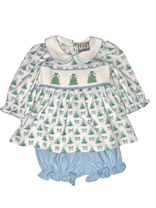 Three Sisters- Christmas Tree Smocked Bloomer Set