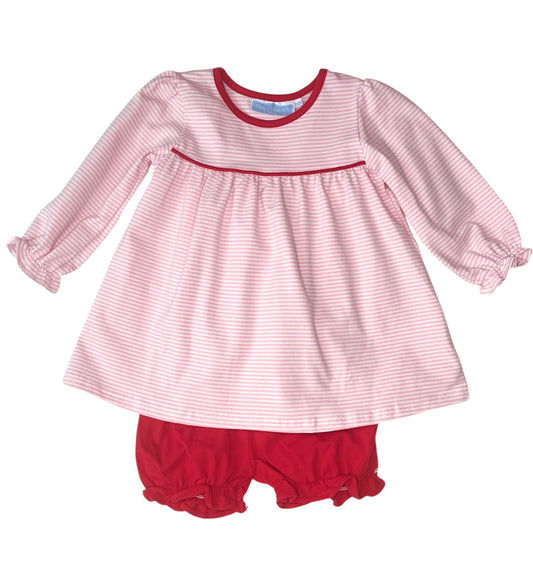 Ellie Bloomer Set - Light Pink Stripe/Red