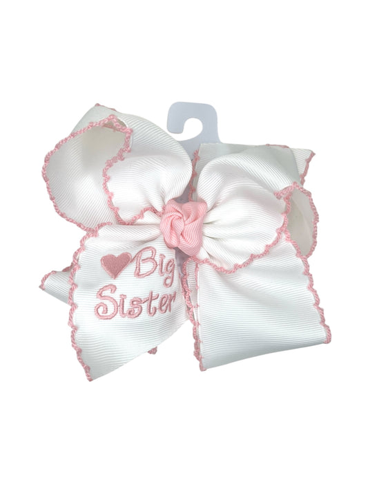 Embroidered Big Sister Hair Bow - Pink
