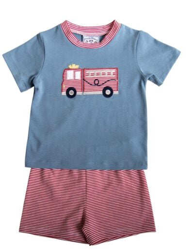 Three Sisters Firetruck Boy's Short Set