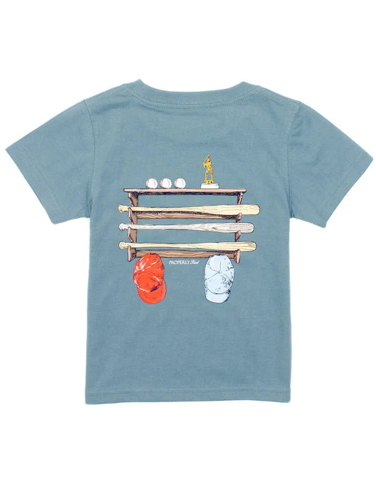 Properly Tied Boys Bat Rack Tee - Steel Blue